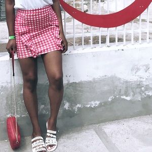 Red checkered skirt